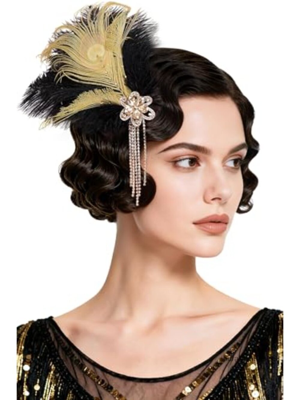 Peacock Feather Fascinator with Rhinestones Alligator Clip 1920s Flapper Hair